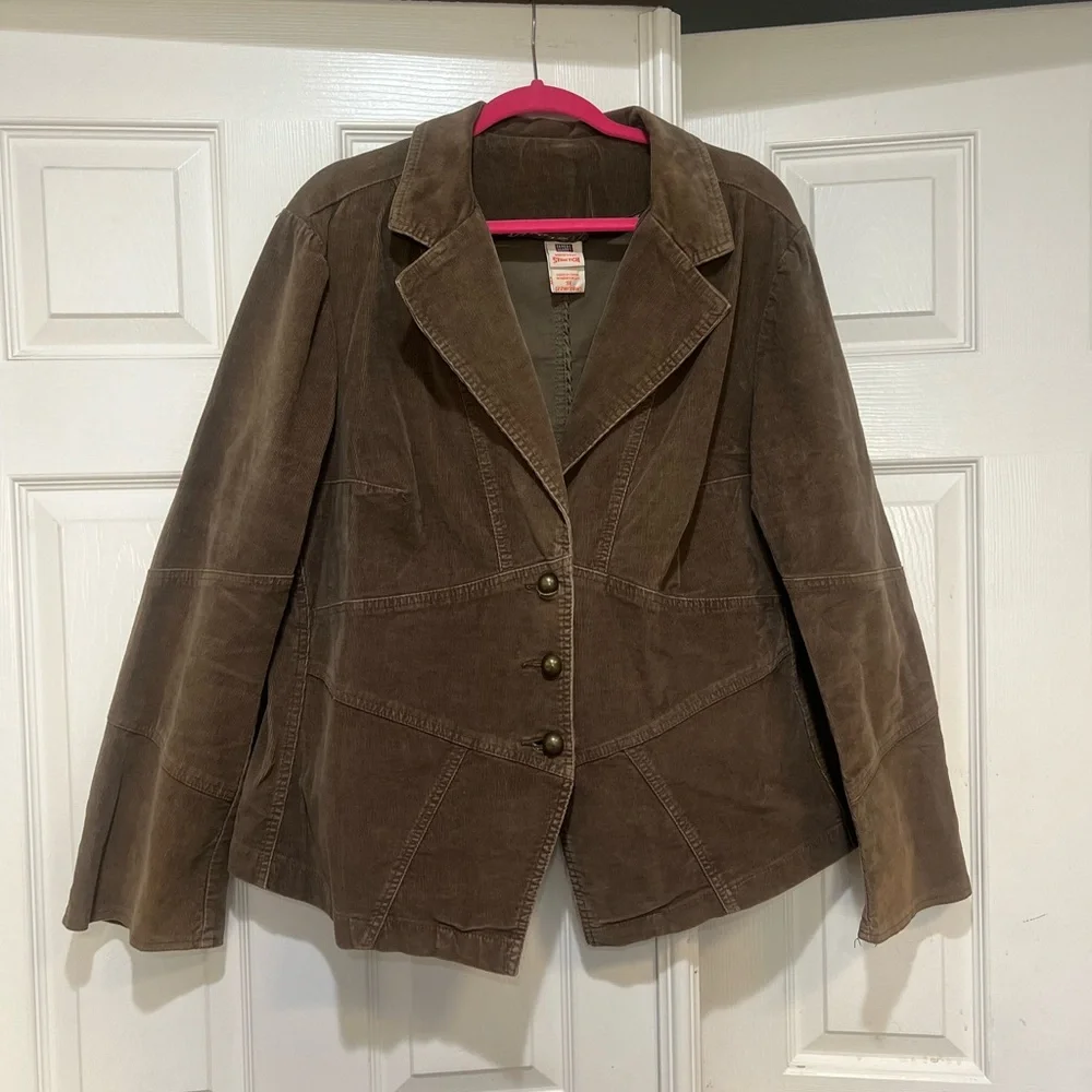 Faded Glory Women Sz 3XL Brown Corduroy Button Blazer Jacket BUSINESS CASUAL